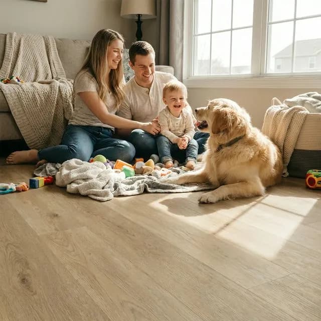 Happy family enjoying their new floor